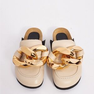 JW ANDERSON Cream Leather Mule with Oversized Gold Chain